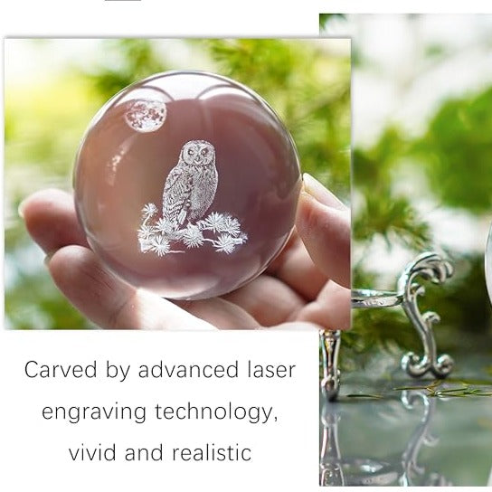 Owl 3D Laser Crystal Ball Figurines Glass