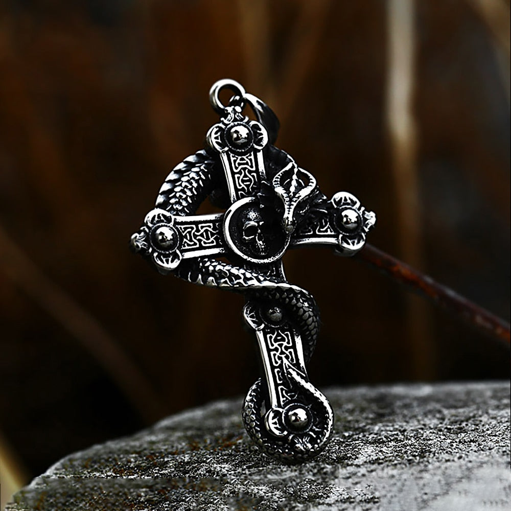 Skull And Dragon Cross Pendant Necklace