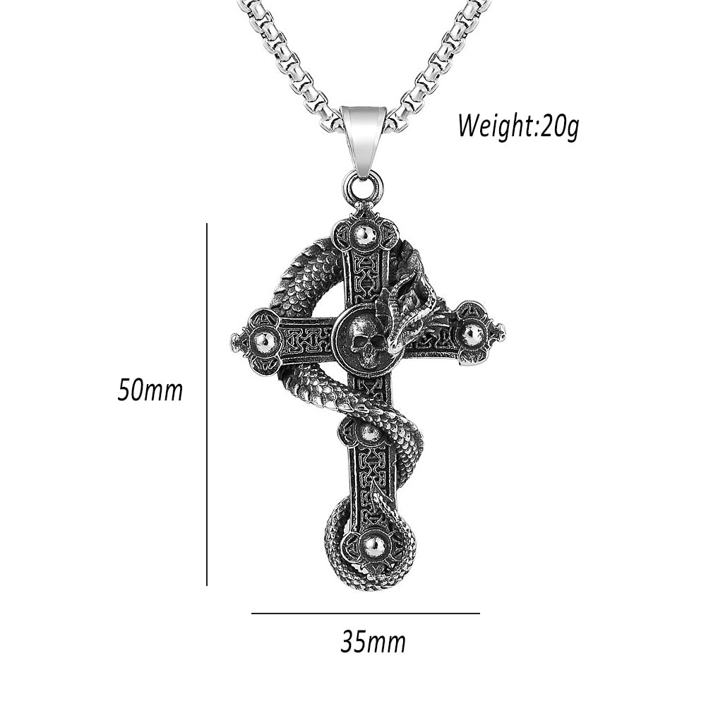 Skull And Dragon Cross Pendant Necklace