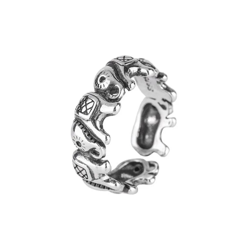 Elephant Retro Silver Plated Opening Rings