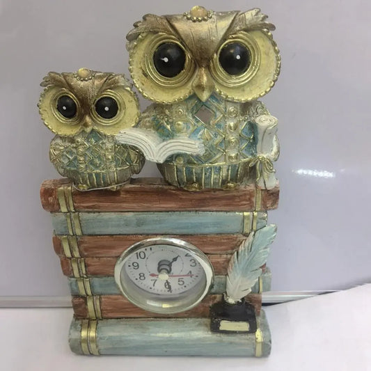 Owl Figurine Shape Resin Owl Statue Clock