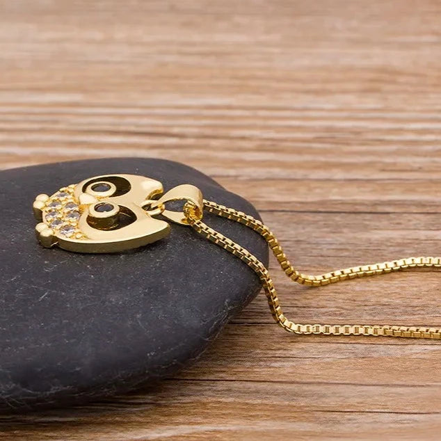 Owl Pendant Chain Necklaces Rhinestone