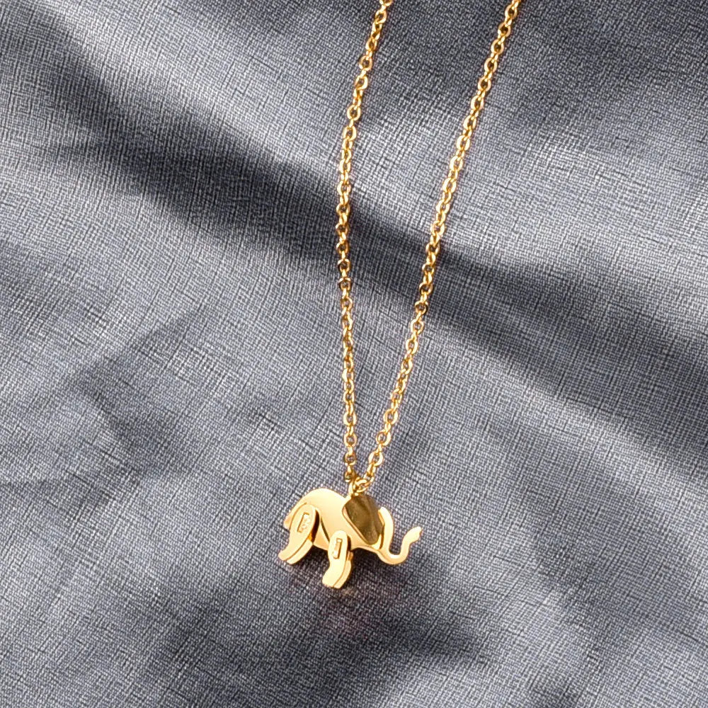 Elephant Pendant Necklace Gold Color Titanium Steel