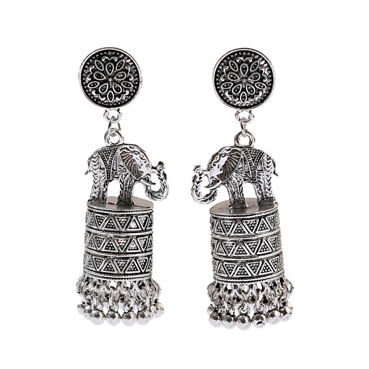 Elephants Tassel Dangle Earrings Gold Silver Color