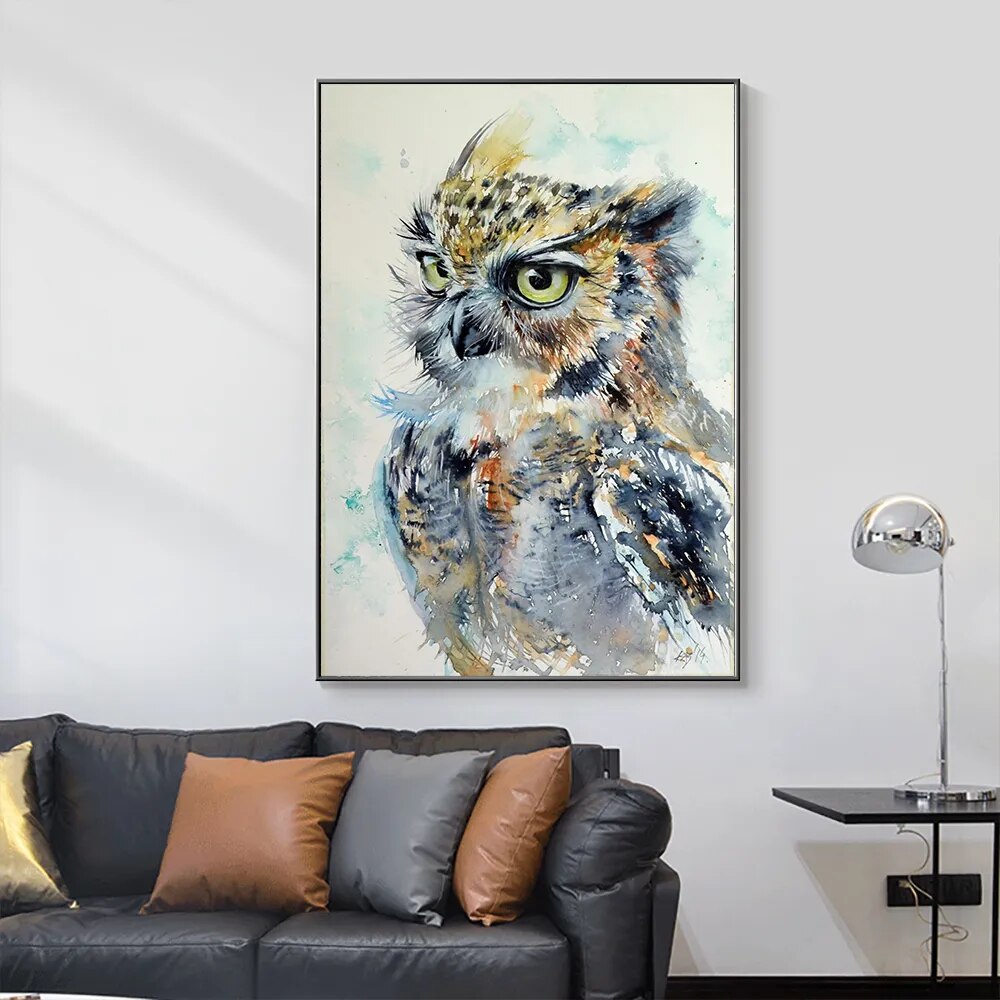 Owl Watercolour Painting Canvas