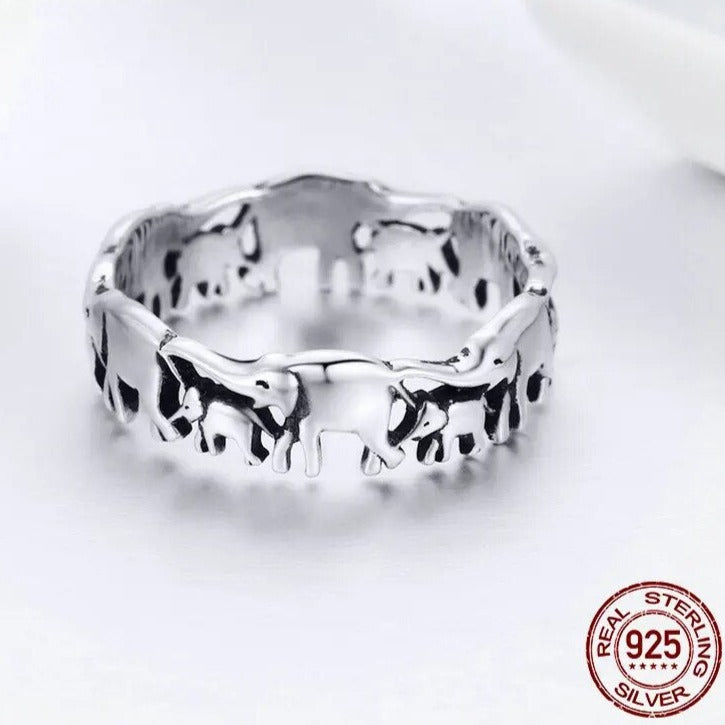 Elephant Family Rings 925 Sterling Silver