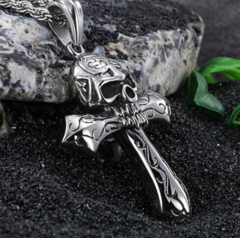Gothic Skull Cross Pendant Necklace