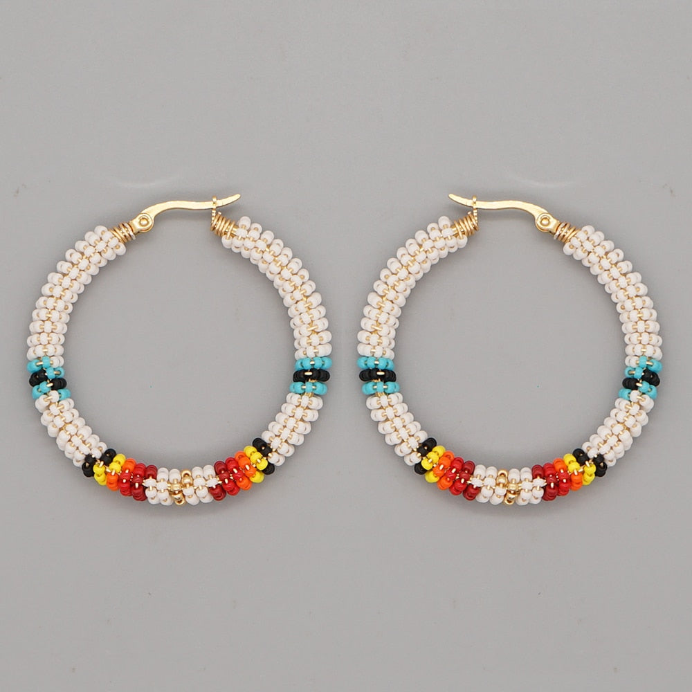 Native Hoop Earrings Hollow Earring Beaded