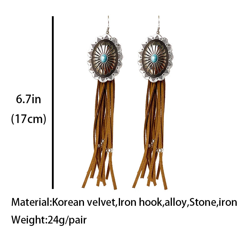 Native Long Tassel Turquoise Earrings