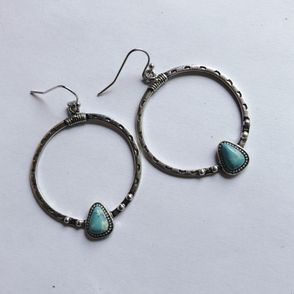 Native Boho Blue Turquoise Stone Earrings
