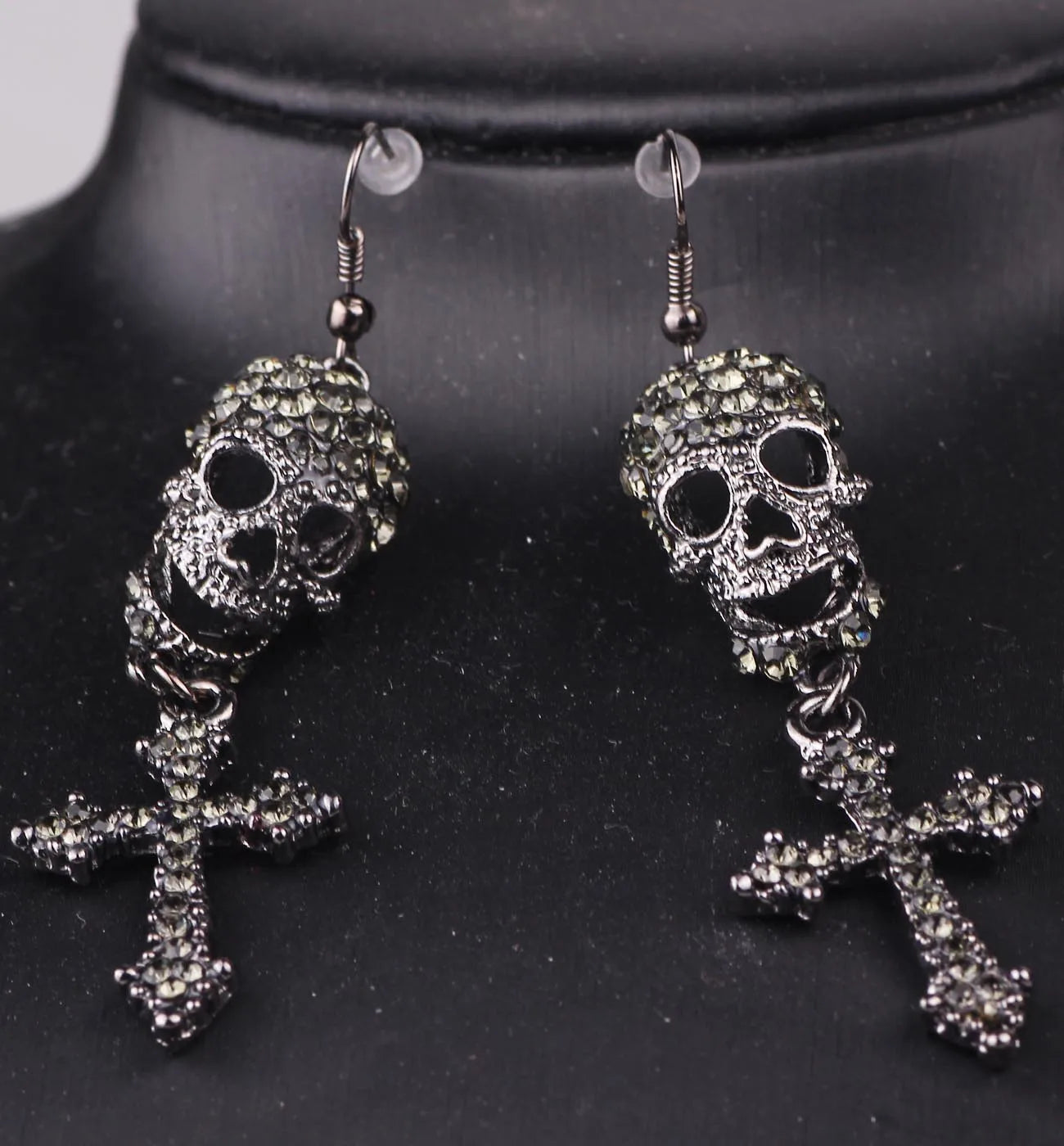 Skull Full Drill Silver/ Black Color Chain Earrings Necklaces