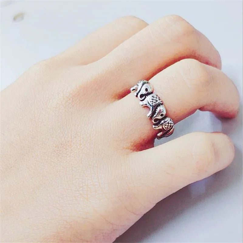 Elephant Retro Silver Plated Opening Rings