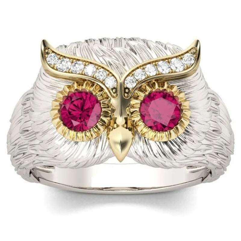 Owl Silver Color Crystal Ring