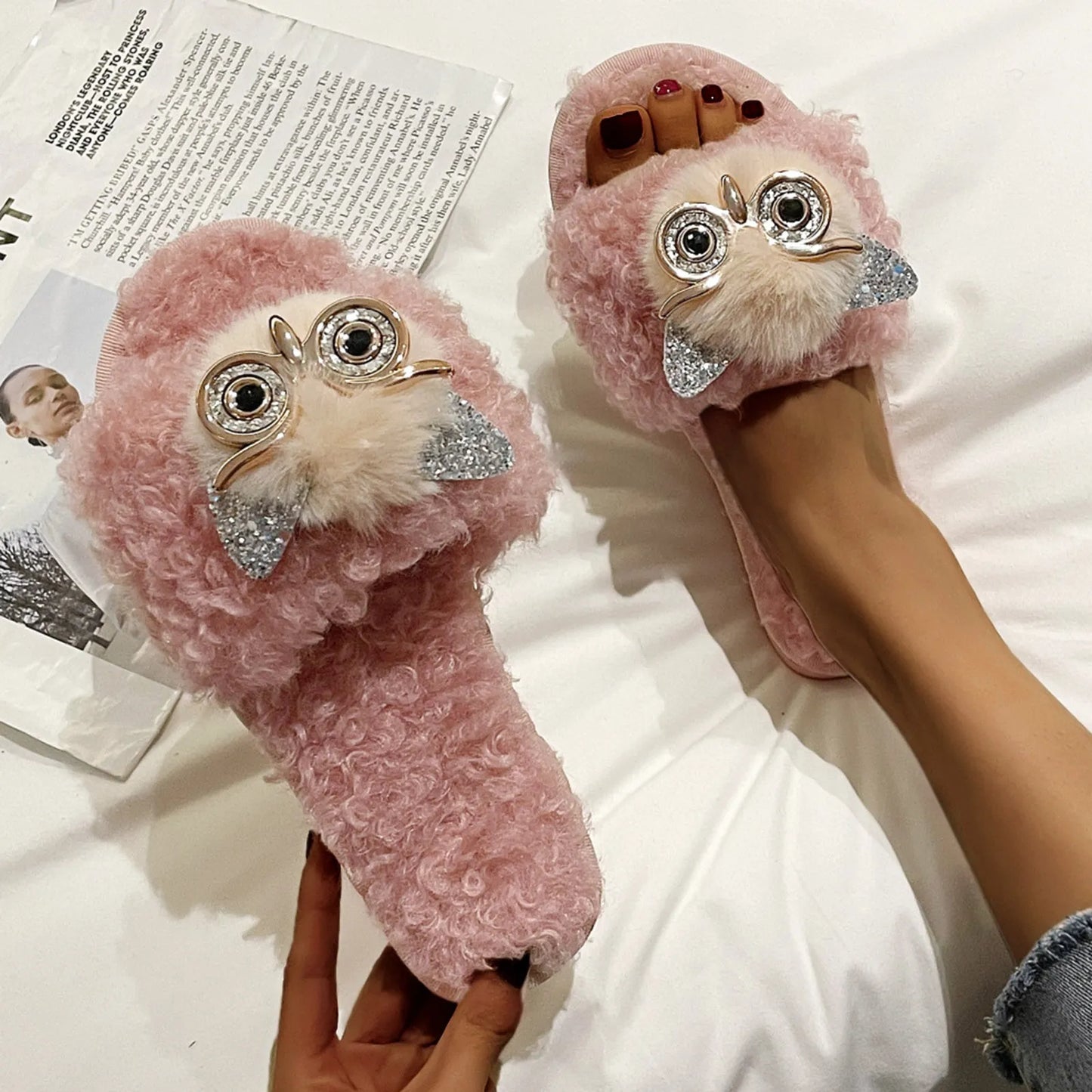 Owl Cotton Slippers Winter Warm