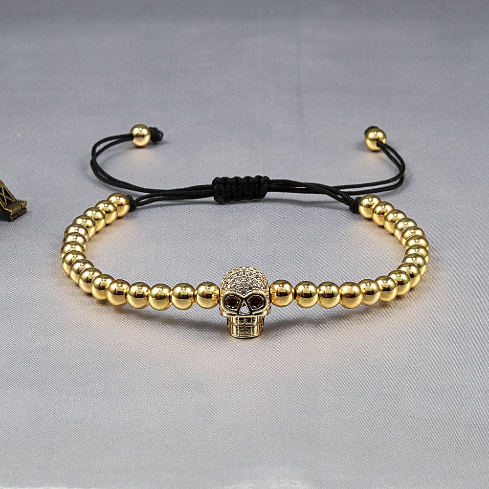Beads Crystal Adjustable Bracelets Skull Head Punk