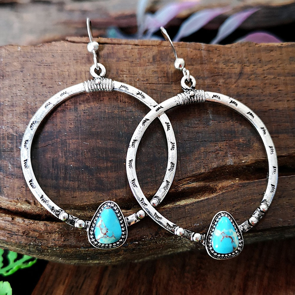 Native Boho Blue Turquoise Stone Earrings