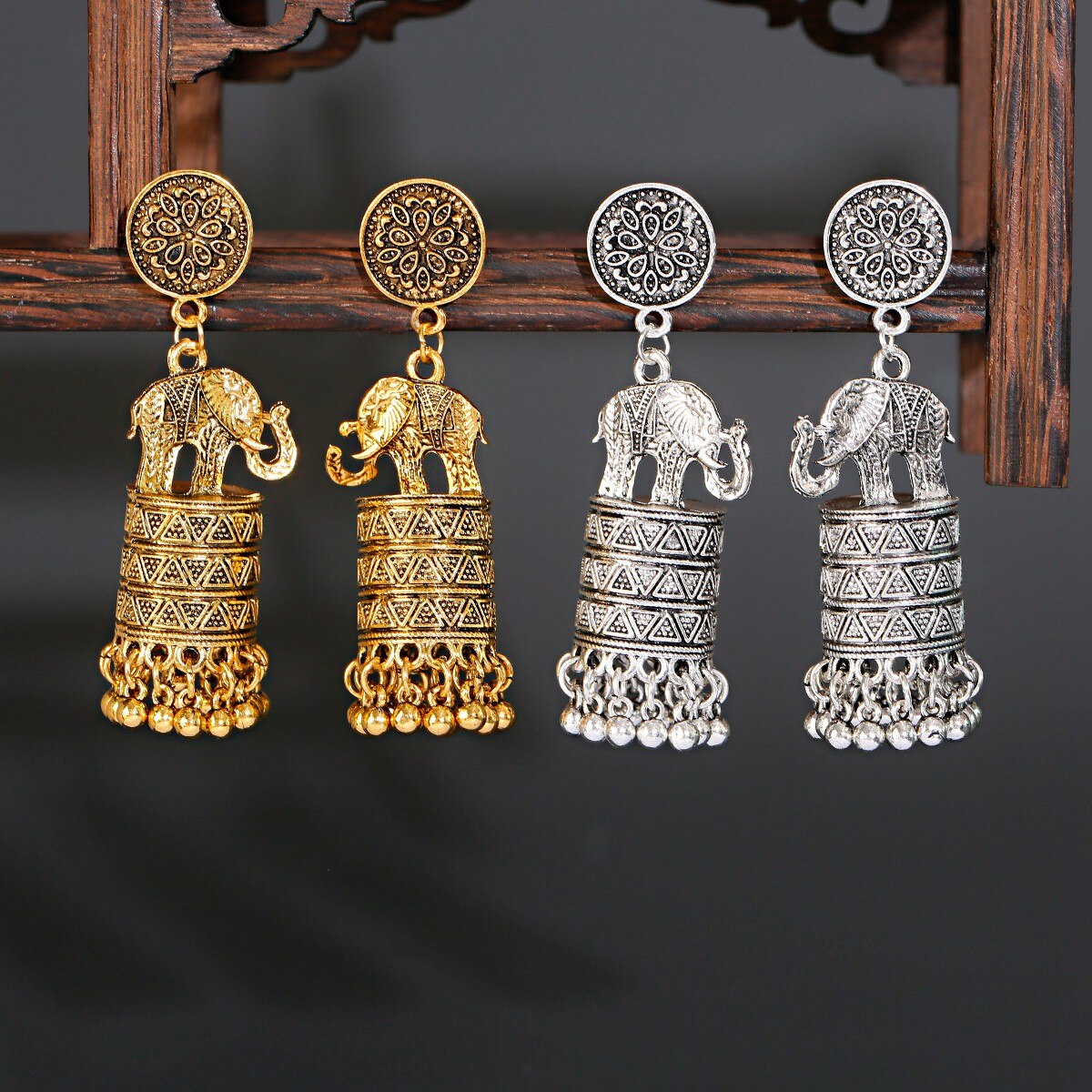 Elephants Tassel Dangle Earrings Gold Silver Color