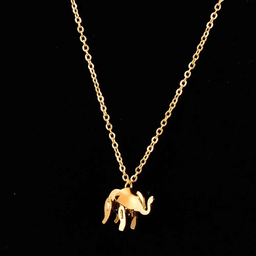 Elephant Pendant Necklace Gold Color Titanium Steel