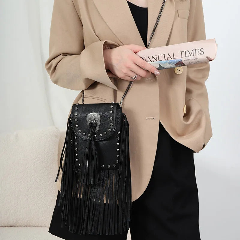 Native Square Flap Bags Crossbody Bags Rivet Tassel