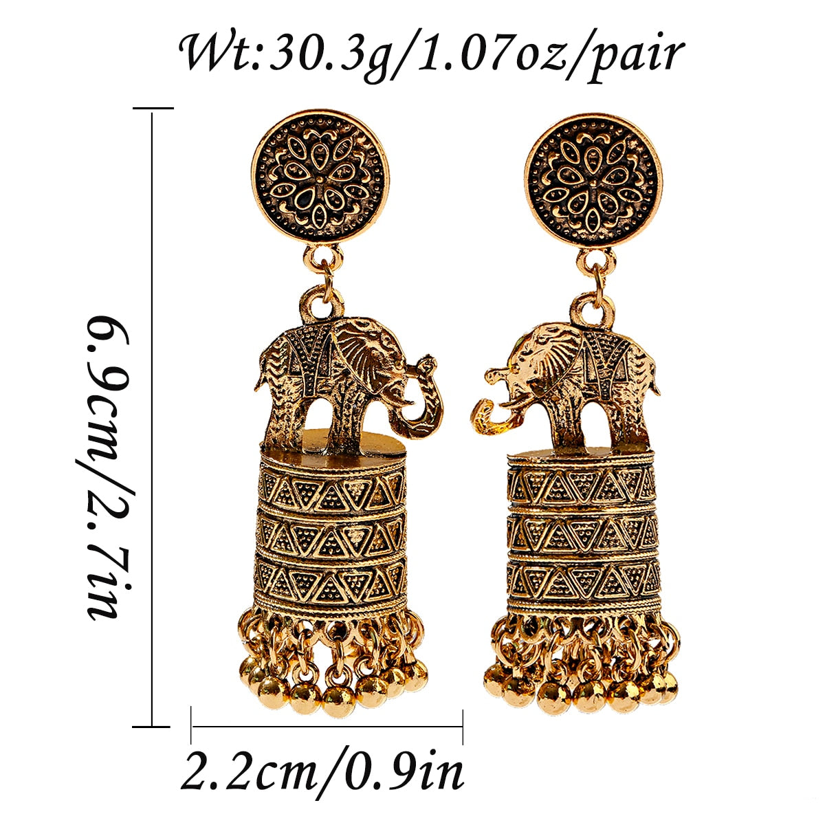 Elephants Tassel Dangle Earrings Gold Silver Color