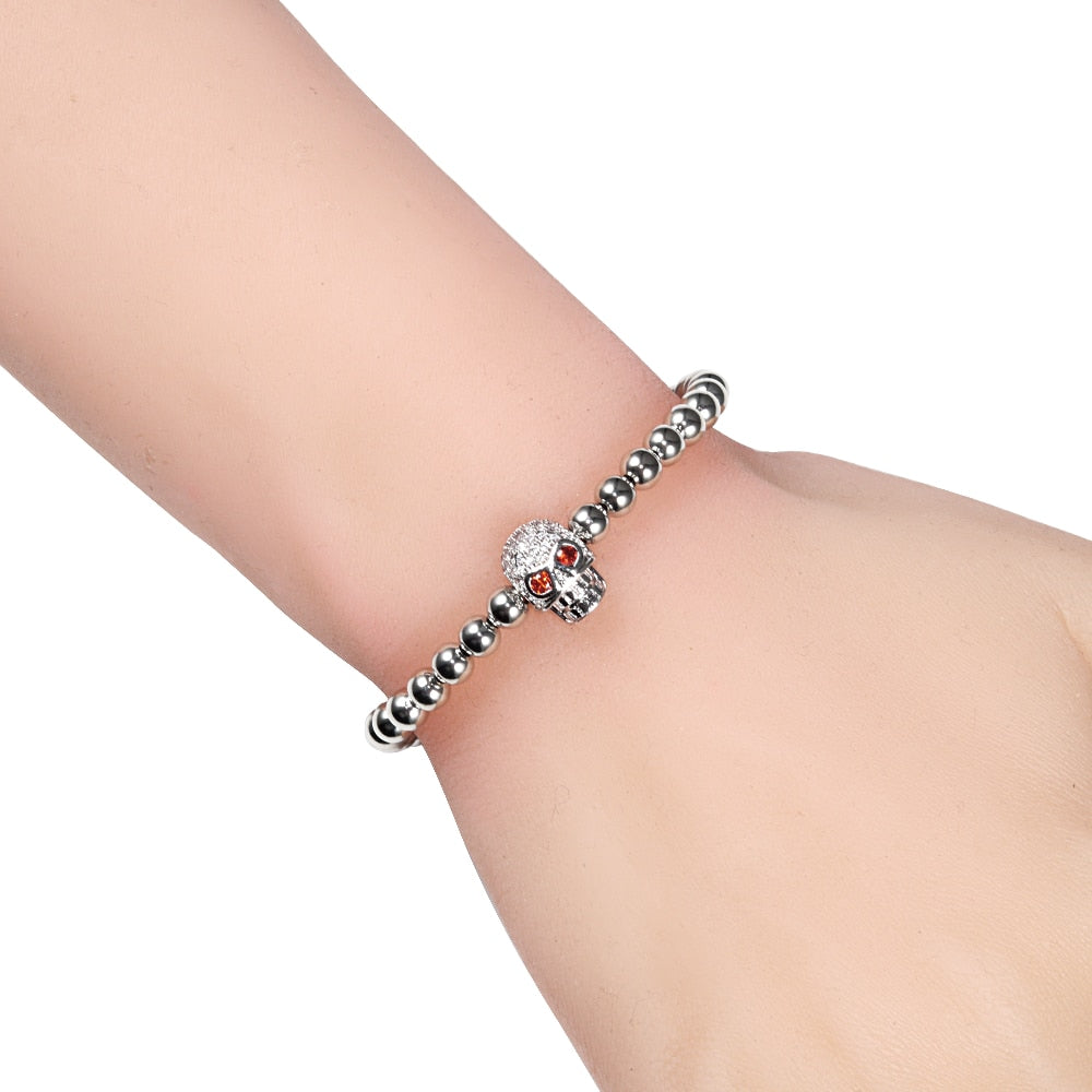 Beads Crystal Adjustable Bracelets Skull Head Punk