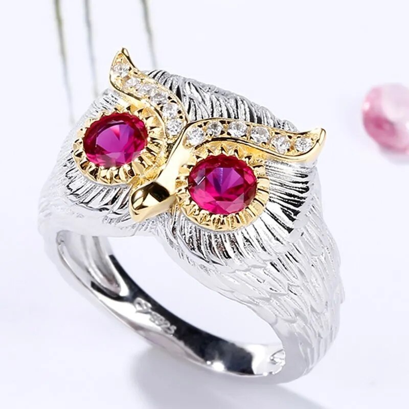 Owl Silver Color Crystal Ring