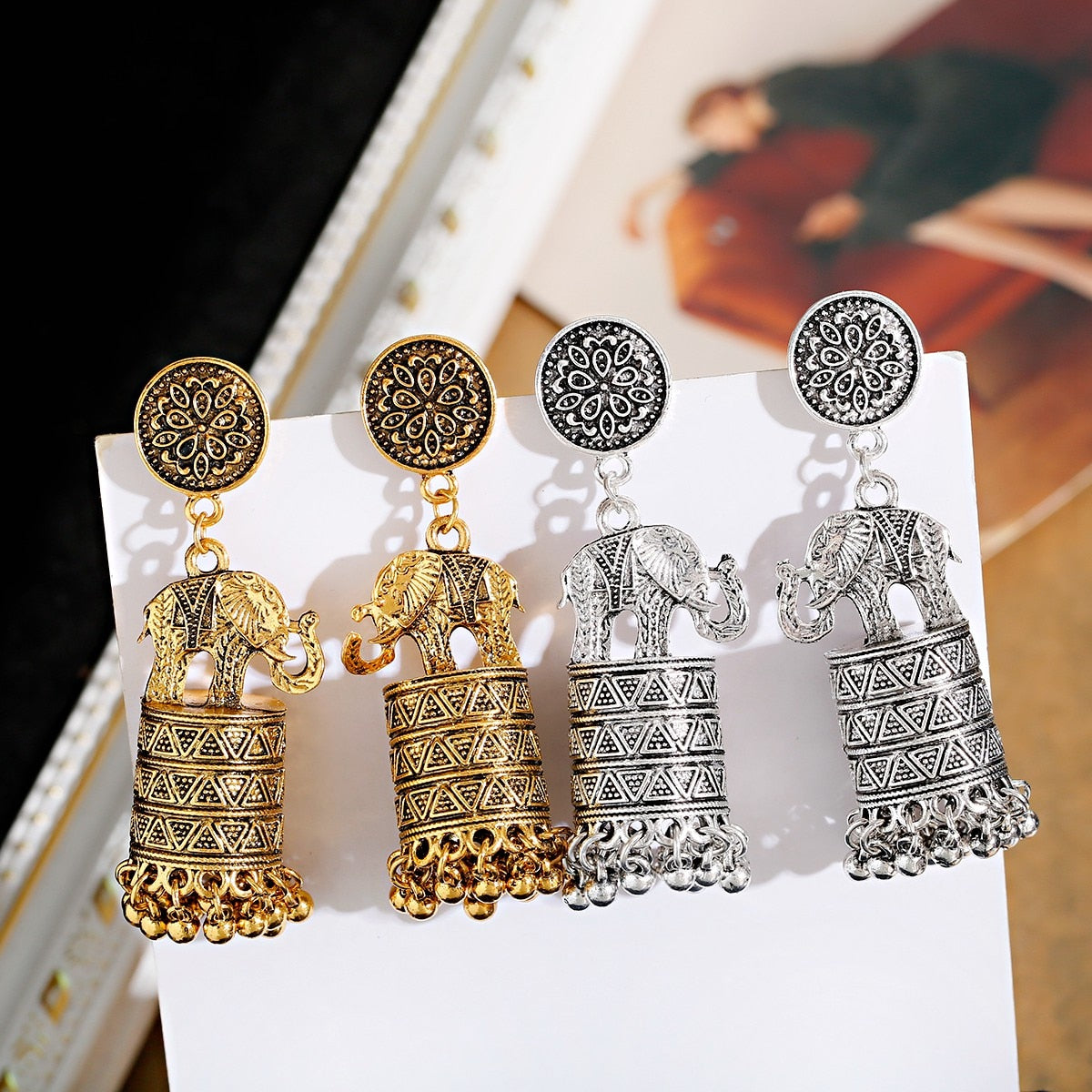 Elephants Tassel Dangle Earrings Gold Silver Color