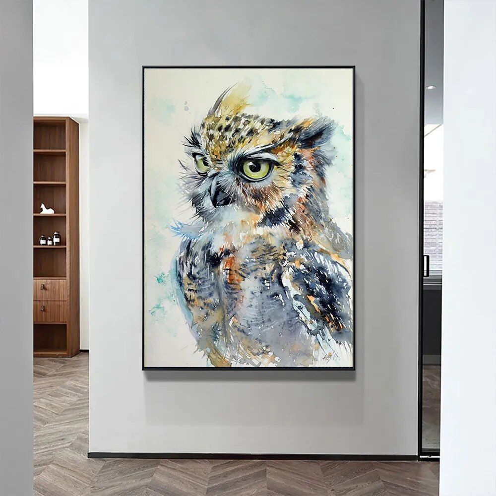 Owl Watercolour Painting Canvas