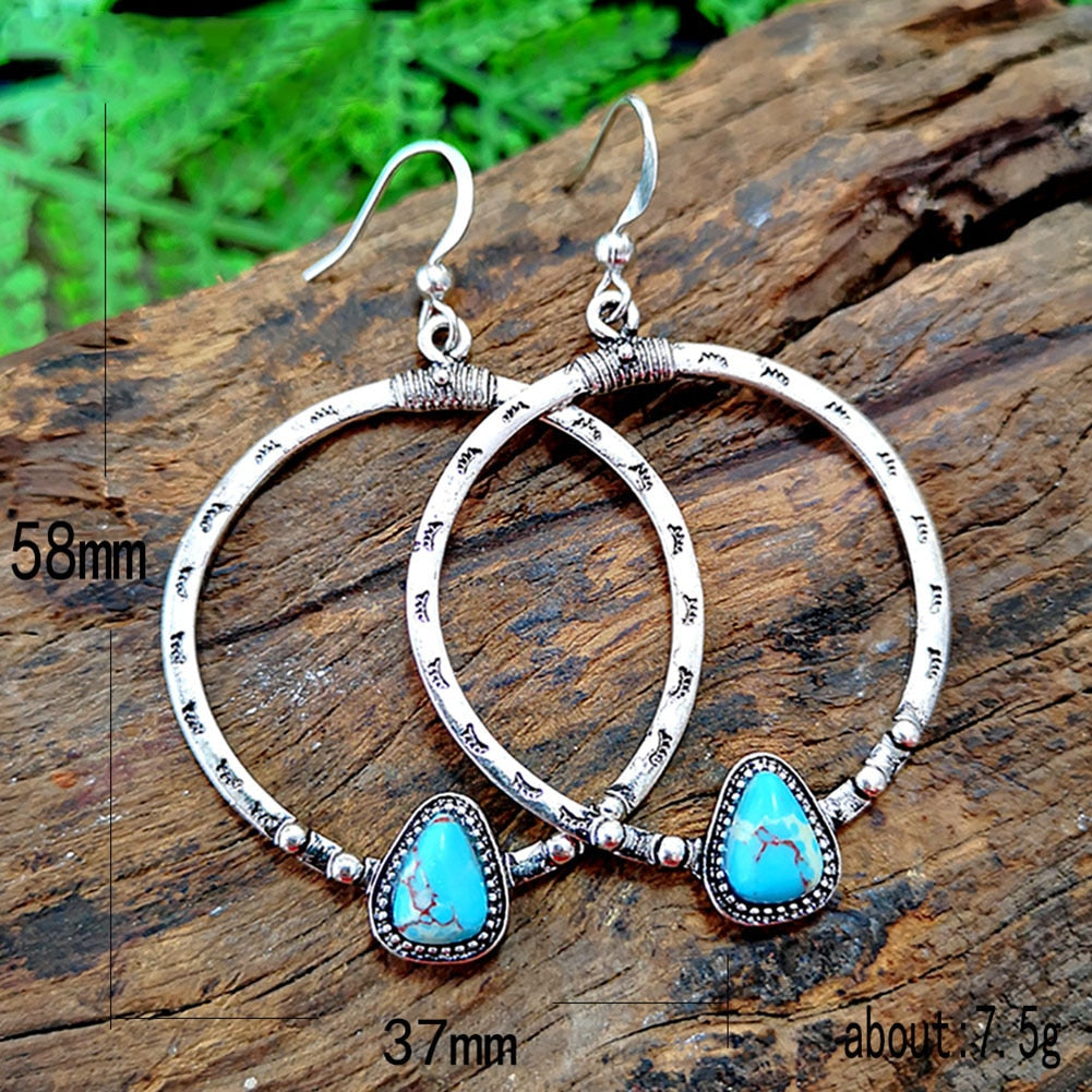 Native Boho Blue Turquoise Stone Earrings
