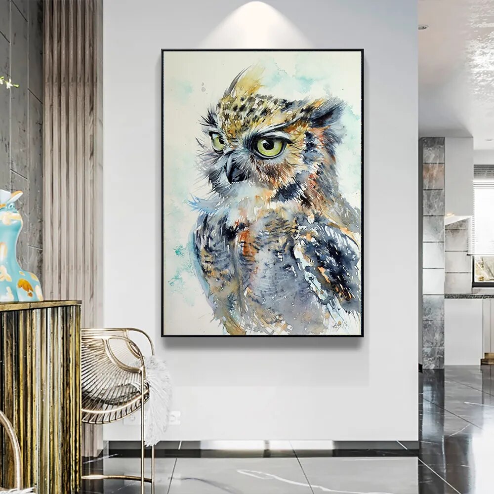 Owl Watercolour Painting Canvas