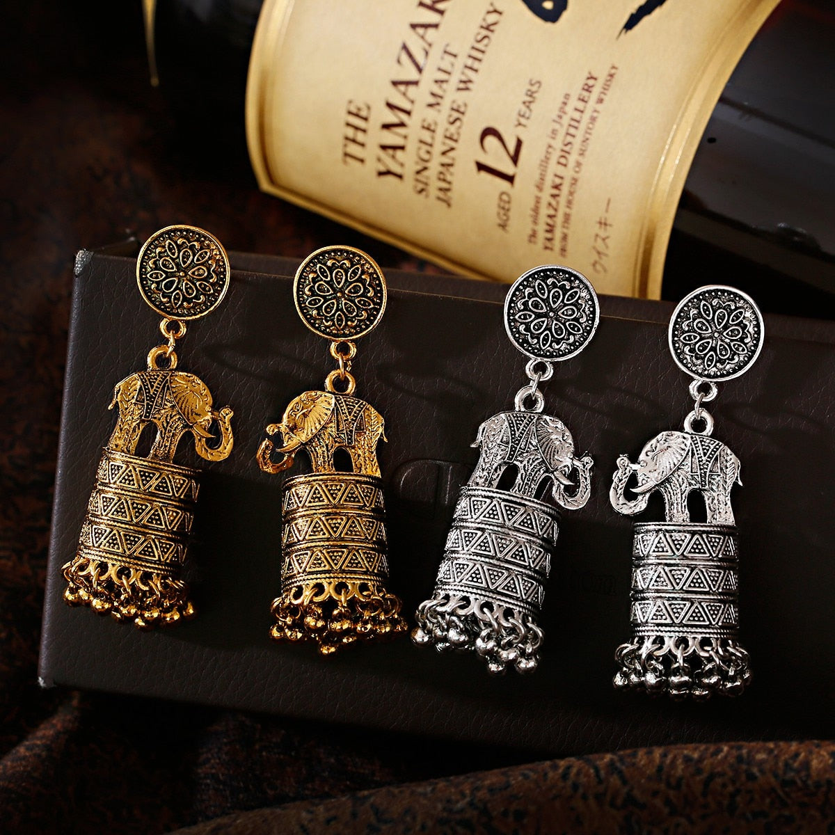 Elephants Tassel Dangle Earrings Gold Silver Color