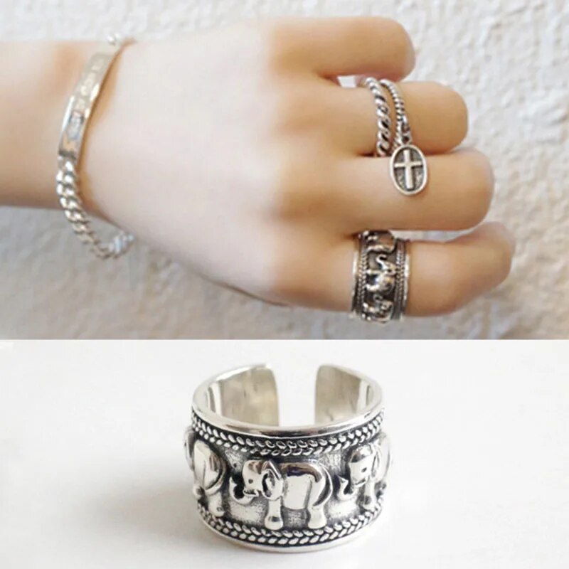 Elephant Silver Color Open Rings