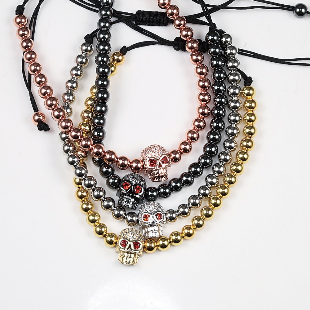 Beads Crystal Adjustable Bracelets Skull Head Punk
