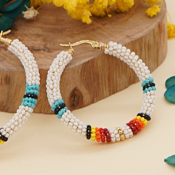 Native Hoop Earrings Hollow Earring Beaded