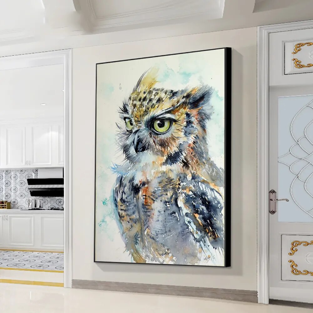 Owl Watercolour Painting Canvas