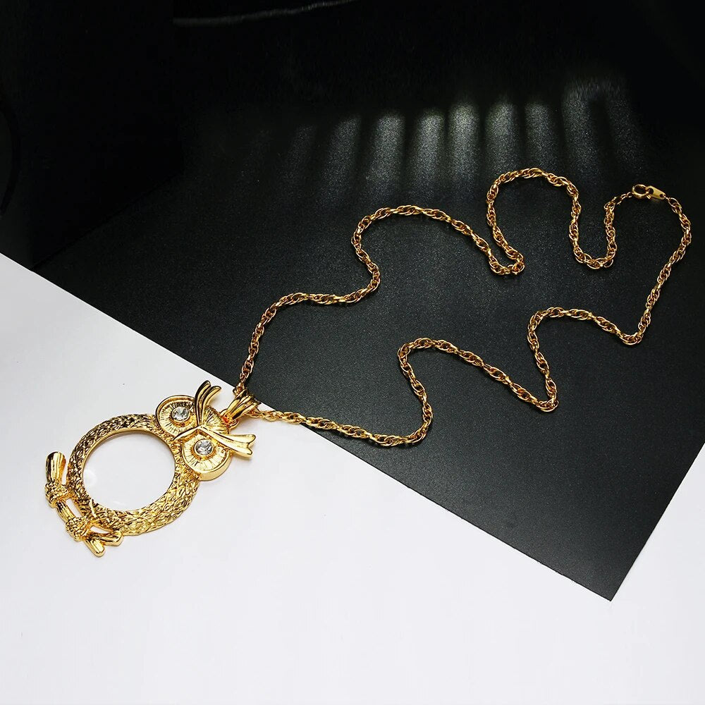 Owl Pendant Crystal Magnifier Long Chain