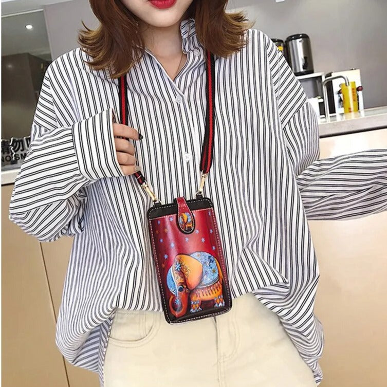 Elephant Print Cell Phone Bag PU Leather Bags