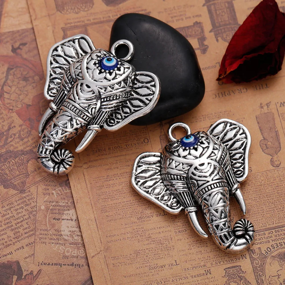 Elephant Zinc Alloy Silver Color DIY Pendants 2 Items
