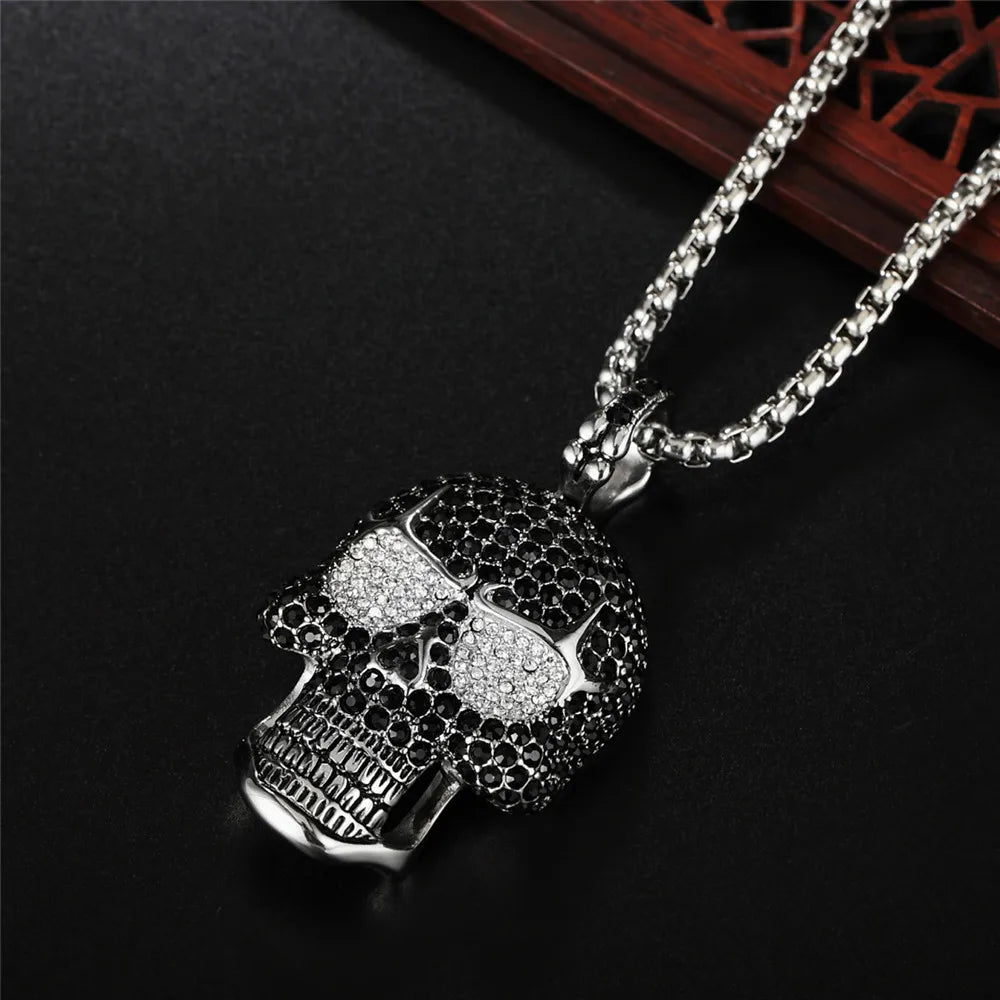 Skull Pendants Necklaces Rhinestone Titanium Stainless Steel