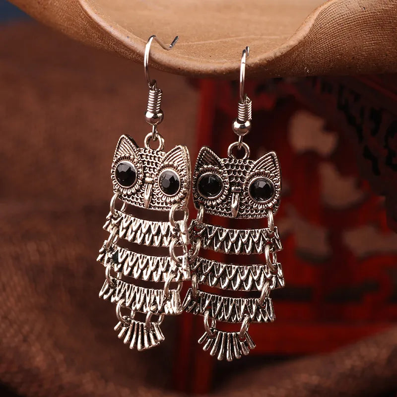 Owl Earrings Silver Drop Earrings