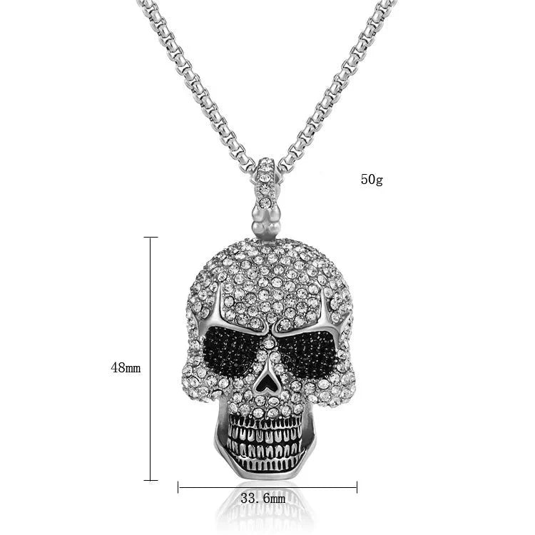 Skull Pendants Necklaces Rhinestone Titanium Stainless Steel