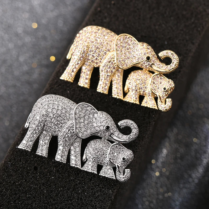 Elephants Zircon Brooches Pins Rhinestone