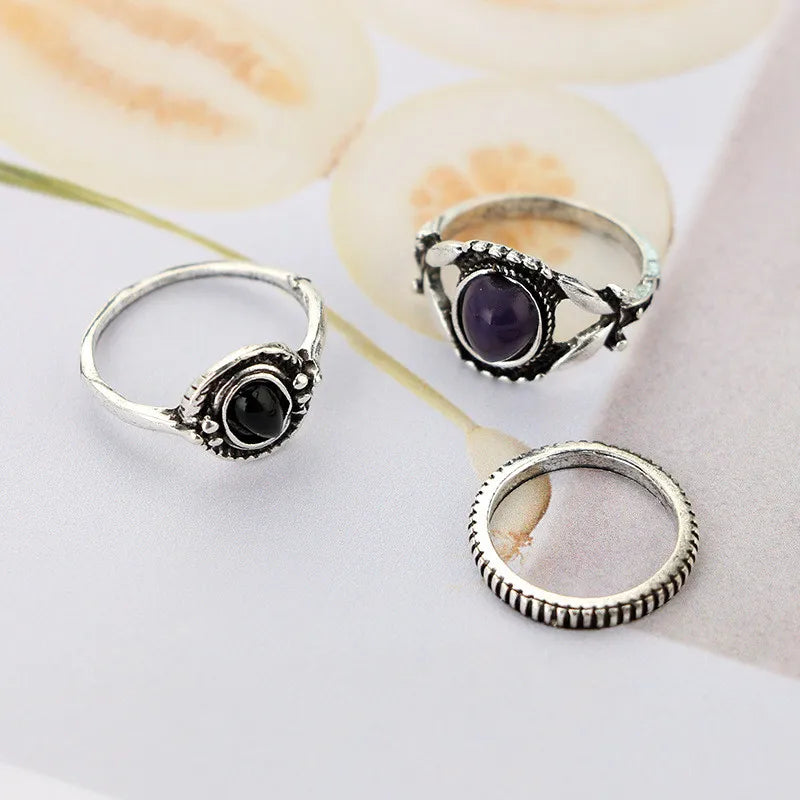 Elephant Boho Ring Set Carved