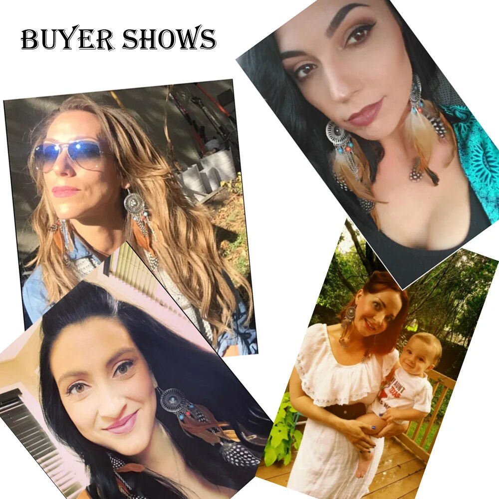 Native Long Feather Dangle Hoop Earrings