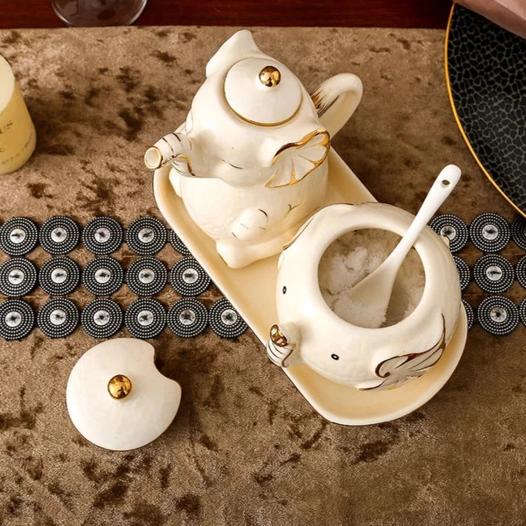 Elephant Ceramic Spice Jar Seasoning Box Kitchen