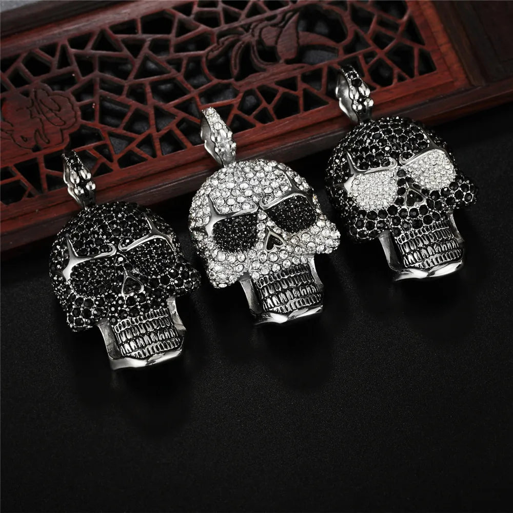 Skull Pendants Necklaces Rhinestone Titanium Stainless Steel