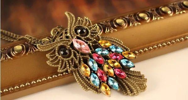 Owl Colorful Rhinestone Necklace
