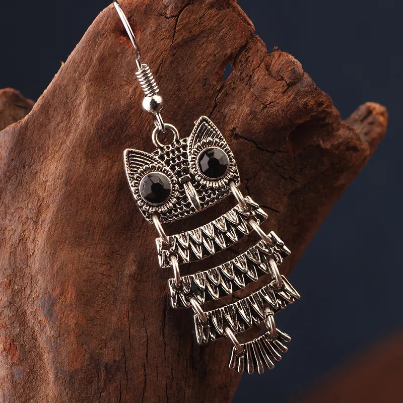 Owl Earrings Silver Drop Earrings