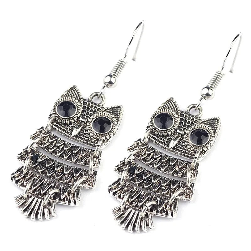 Owl Earrings Silver Drop Earrings