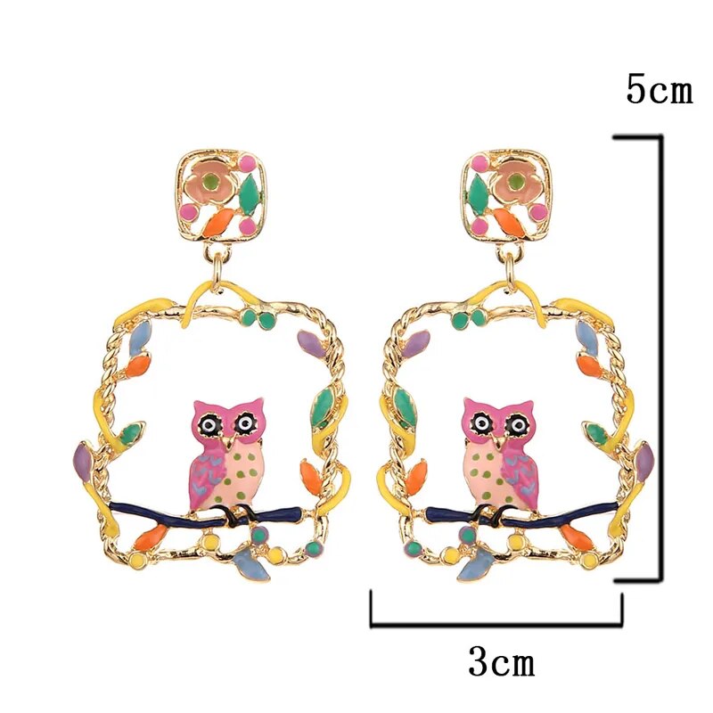 Owl Flower Metal Drop Earring